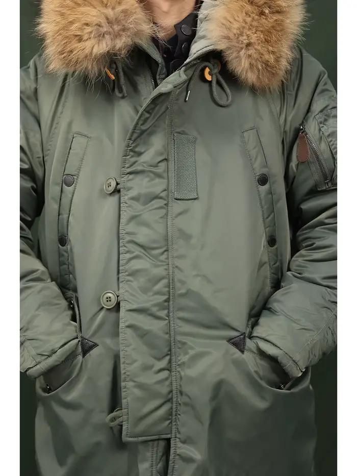 Parka N3B mi-longue à capuche en coton, veste de pilote, manteau d'hiver chaud avec col en fourrure