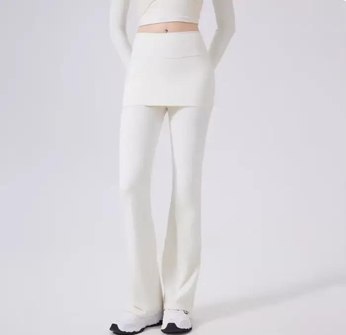 Pantalon faux deux pièces à taille haute légèrement évasé avec jupe intégrée pour femmes, idéal pour