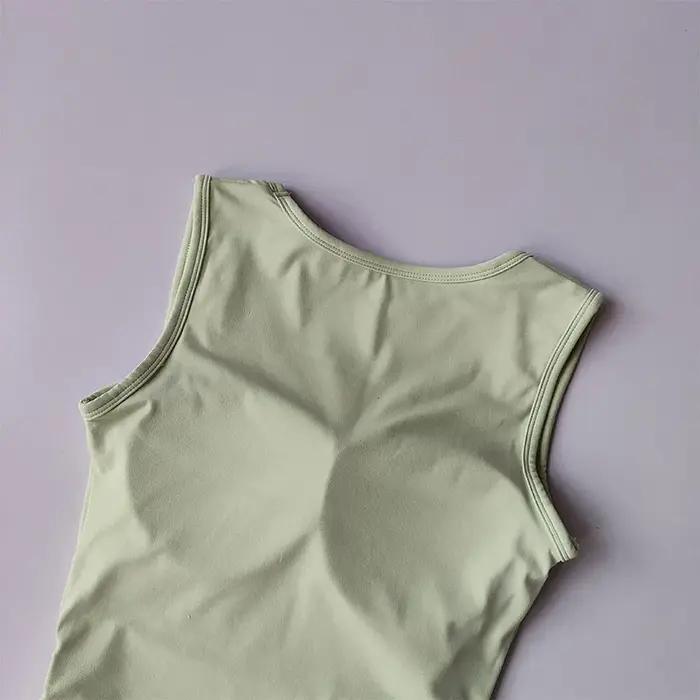 Gilet sport femme col carré : soutien-gorge fitness croisé pilates yoga été