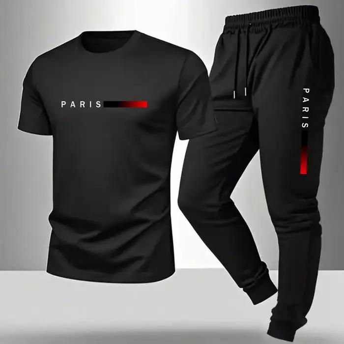 Ensemble t-shirt à manches courtes et pantalon décontracté d'été pour homme, imprimé Paris, ensemble