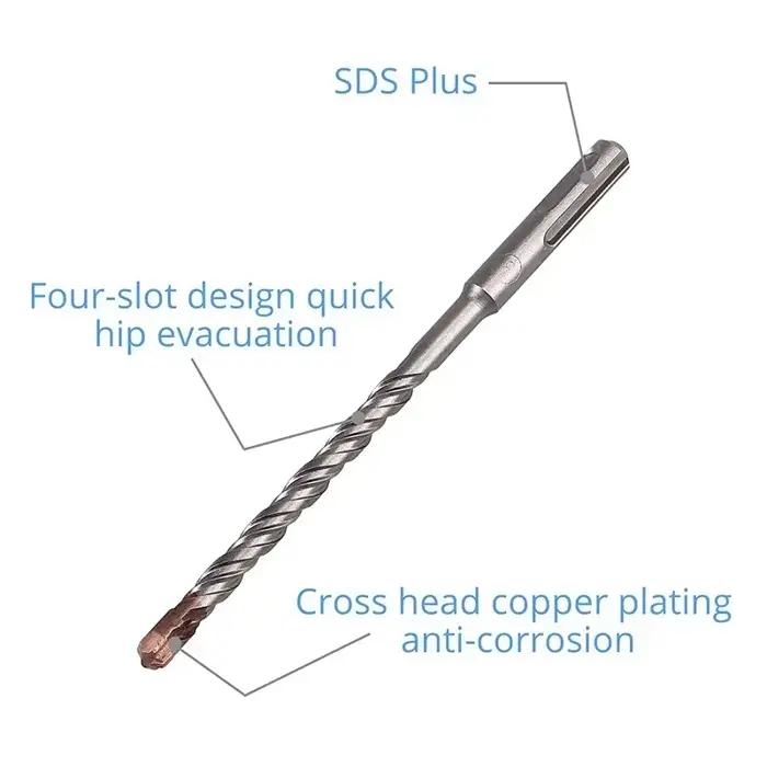 Jeu de forets à percussion SDS Plus, 7 pièces, 4 cannelures, 5 6 8 10 12 14 16 18mm 160 200mm pour b