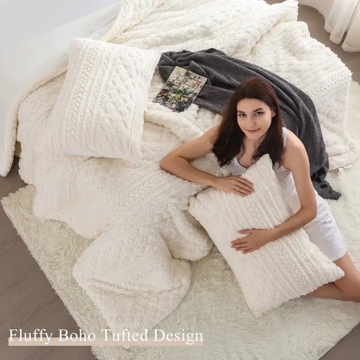 Ensemble de couette en duvet moelleux en coton Sherpa, peluche Smile, capitonné Boho, ultra-doux, lé