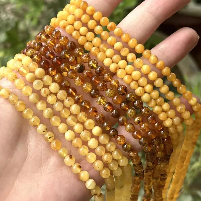 Naturrural véritable fleur de baltique ambre facettes/perles rondes 4-7mm, bricolage perle plante pi
