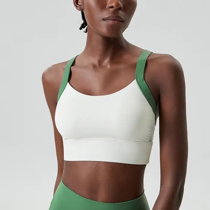 Soutien-gorge de sport pour femme, extensible, doux, sexy, dos croisé, crop top de gym, patchwork te