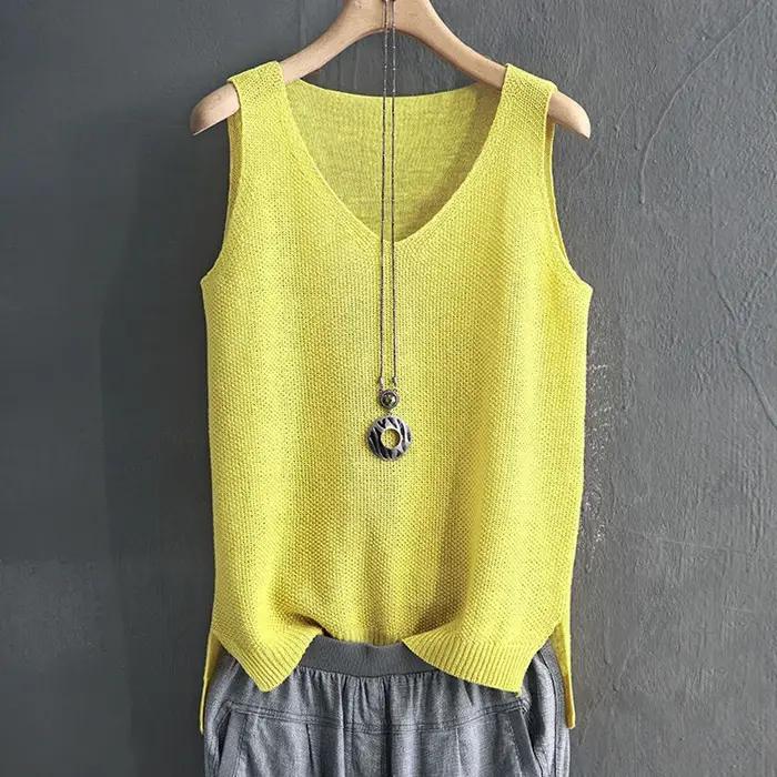Blusas Mujer De Moda 2024 Blouse femmes été sans manches tricoté Blouse chemise femmes vêtements col