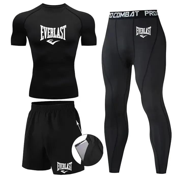 EVER/LAST noir hommes costumes chemises de Compression Leggings élasticité Fitness gymnase course re