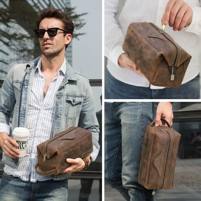 Trousse de toilette en cuir véritable pour hommes et femmes, sac à cosmétiques, trousse de toilette