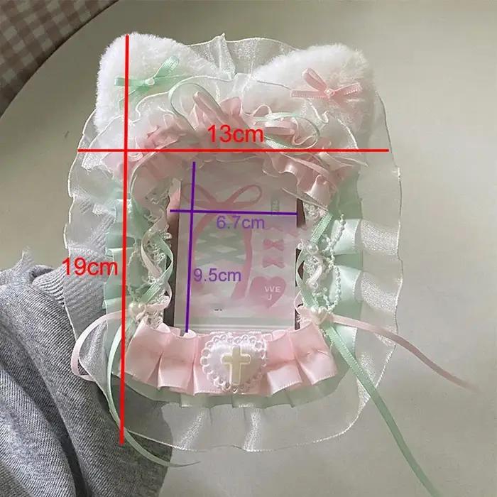 Doux bricolage porte-carte en peluche avec ruban Anime dentelle Photocard étui Lolita idole affichag