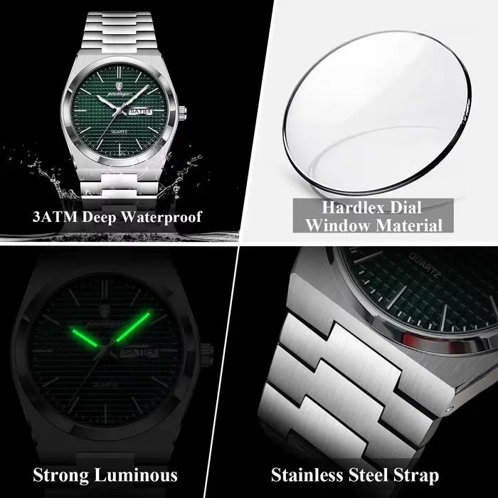 POEDAGAR luxe Original homme montre étanche en acier inoxydable lumineux montre pour homme Date sema