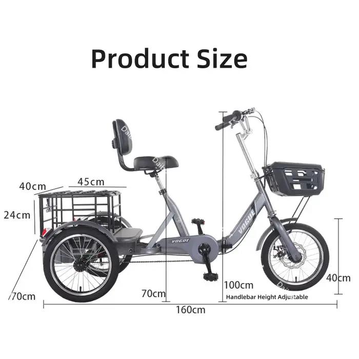 Vélo électrique familial pliable avec panier arrière, double freinage, tricycles puissants 400W pour déplacements sécurisés et écologiques