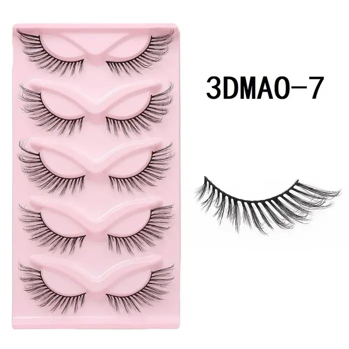 GROINNEYA cils oeil de chat 3D faux cils naturels moelleux doux croix 5 paires Manga cils vaporeux E