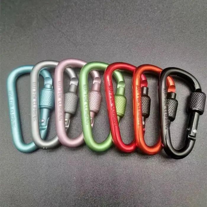 Mousqueton en alliage d'aluminium multicolore, porte-clés de sécurité avec bouton de verrouillage, m