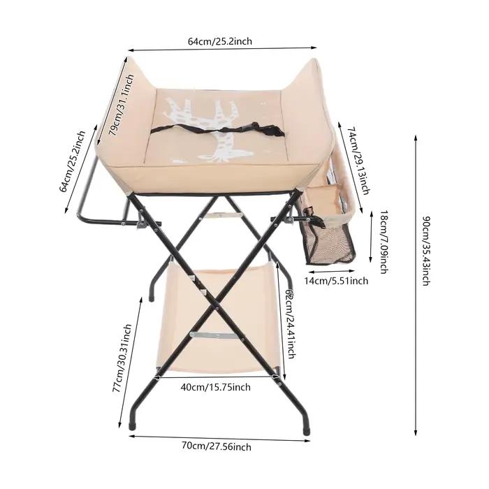 Table à langer pliable pour bébé, capacité de 33 lb, station à couches portable avec panier de range