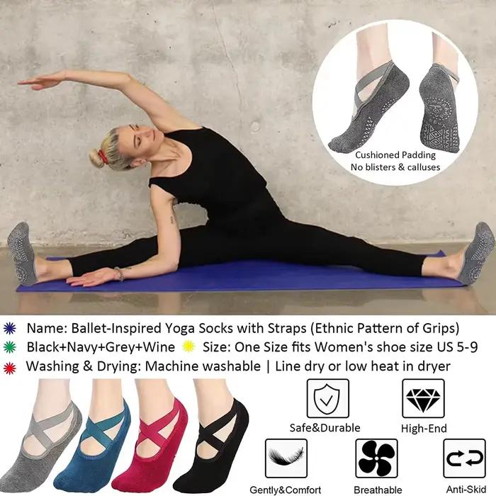 Chaussettes de yoga respirantes pour femmes - Chaussettes antidérapantes en silicone pour pilates, ballet et fitness