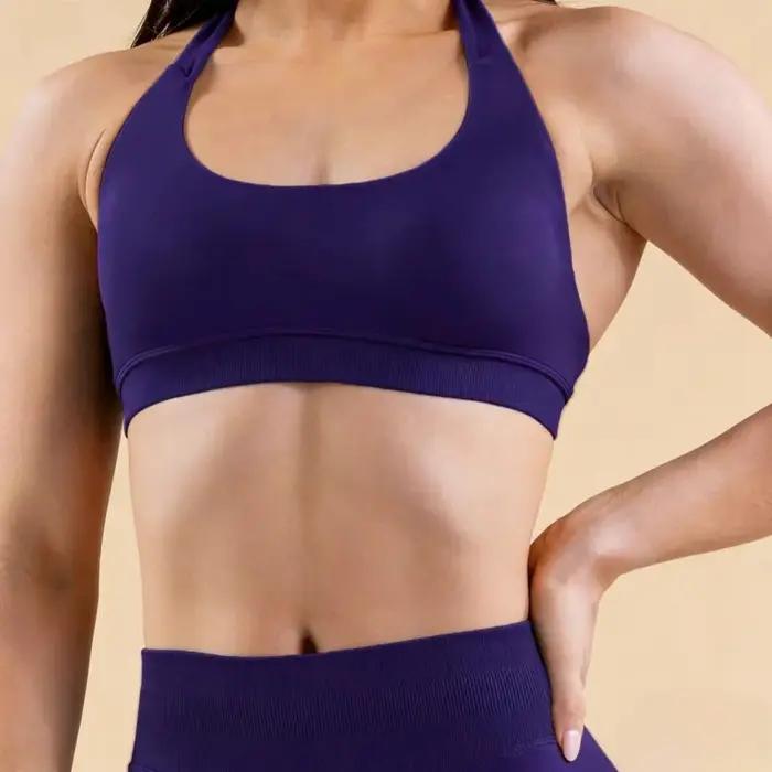 Soutien-gorge de sport sexy à col halter pour femme - Absorption des chocs, effet push-up, dos nu, s