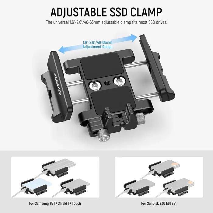 NEEWER Support de montage Support SSD avec serre-câble à chaussure froide, 1,6 "-2,6" pour Samsung T