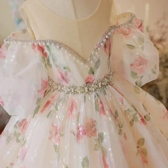 Robes pour enfants pour mariage, robe longue florale pour demoiselle d'honneur, robe de soirée vinta