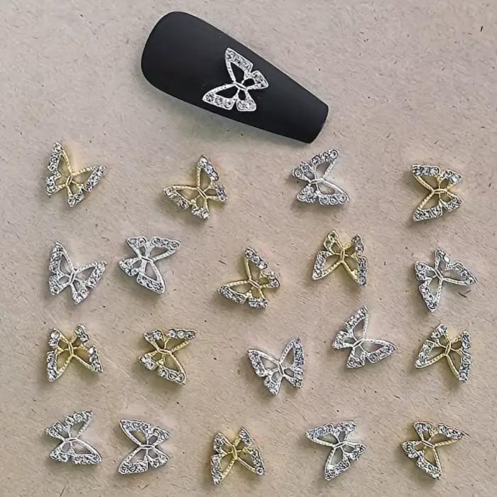 Breloques papillon en cristal 3D pour ongles, forme creuse avec biscuits pour décorations d'art d'on