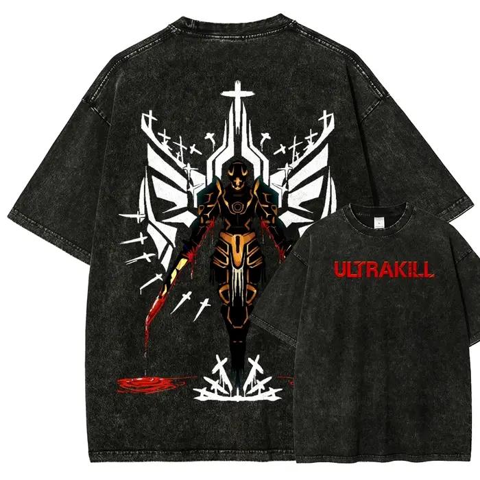 Ultrakill Nouveau modèle T-shirt délavé pour les amateurs d'anime, vêtements de caractère, coupe ove
