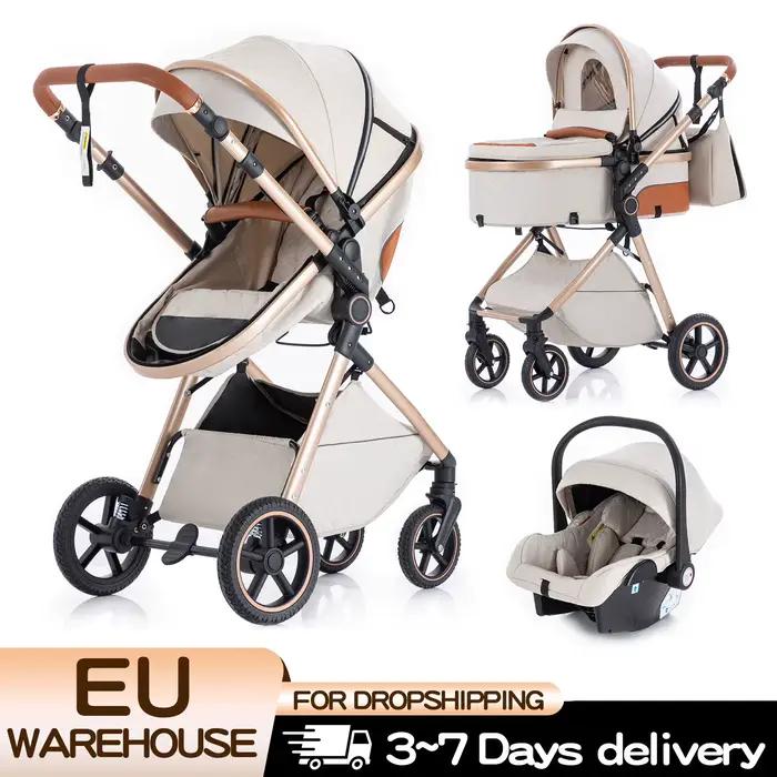 Poussette de luxe 3 en 1, portable, pliable, pour nouveau-né, avec poignée réglable, possibilité d'a