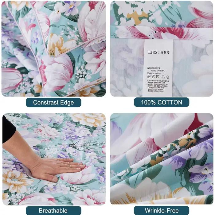 Ensemble de housse de couette 100% coton égyptien 600TC, 3 pièces, motif Floral de jardin rose paste