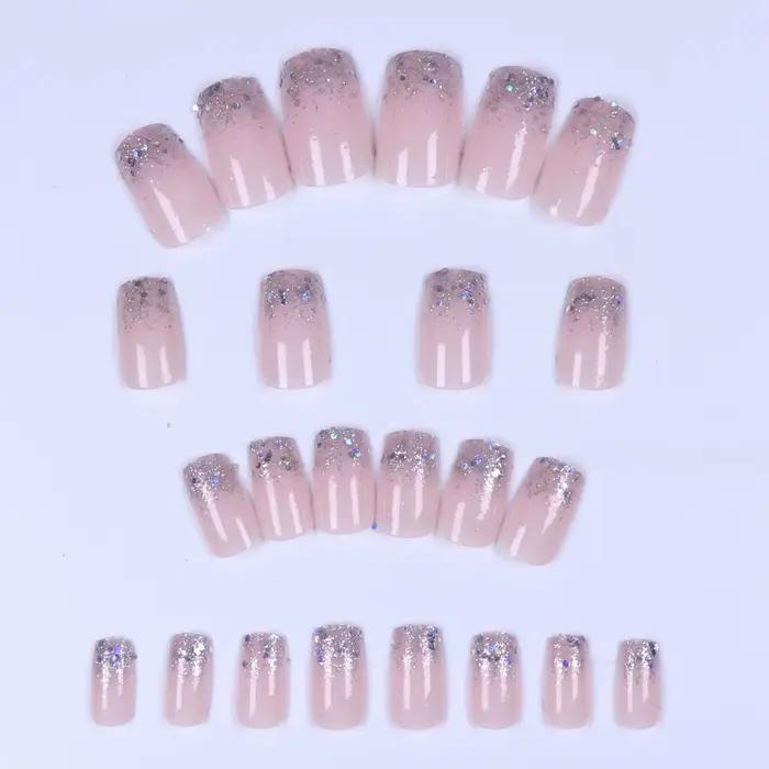 Faux ongles à paillettes pour femmes et filles, 24 pièces/ensemble, nickel é scintillant, rose, noir
