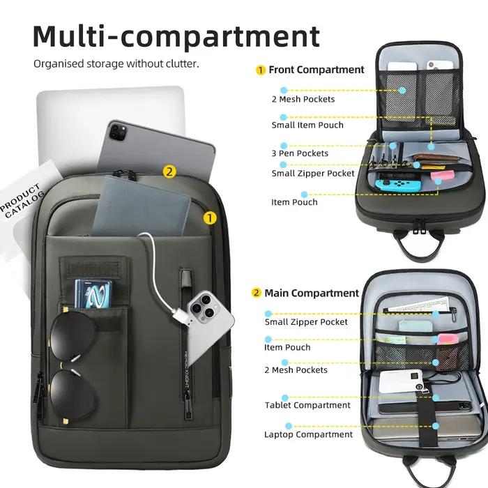 Heroic Knight – sac à dos d'affaires fin pour hommes, étanche, pour ordinateur portable 15.6 pouces,