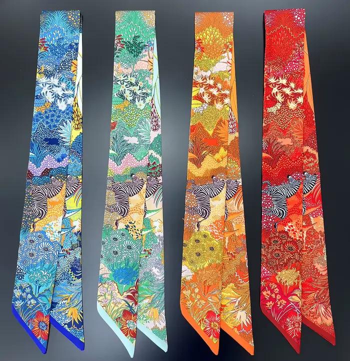 Foulard en soie de luxe pour femmes, Design de marque zèbre à fleurs, bandeau pour cheveux, à la mod