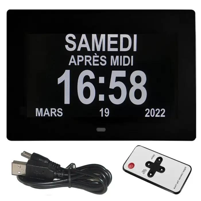 Horloge de calendrier LED avec 12 groupes d'horloges d'alarme réglables. Idéal pour les personnes âgées