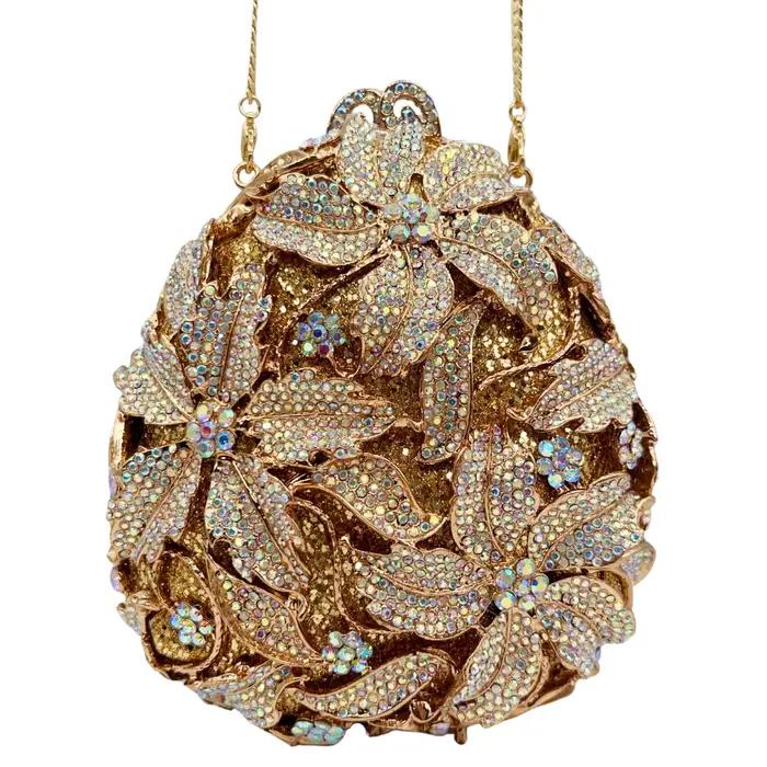 Sac en diamant en forme de trois fleurs, goutte d'eau de luxe de haute qualité, fête de mariage en d
