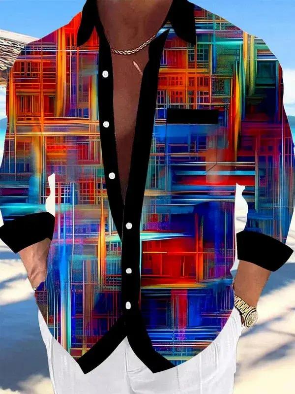 Chemise à manches longues pour hommes et femmes, couleur régulière, motif 3D, mode décontractée, rev
