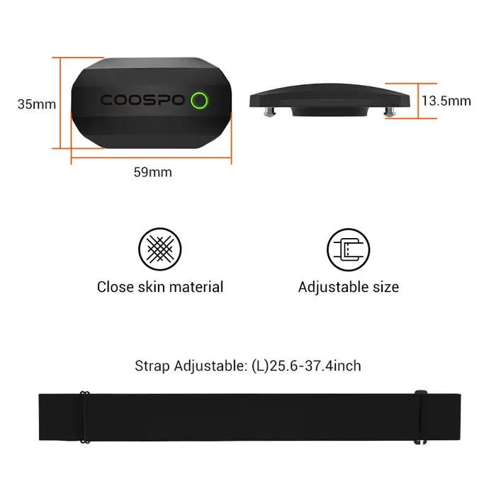 Moniteur fréquence cardiaque COOSPO BLE ANT+ - Ceinture pectorale noire sans fil compatible Wahoo Garmin