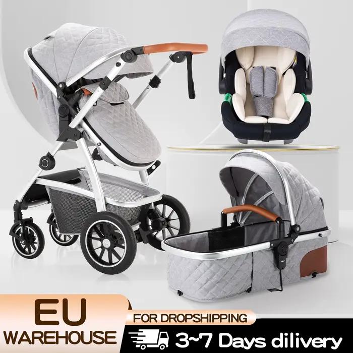 Poussette bébé 3 en 1 Portable voyage landau luxueux landau haut paysage cadre en aluminium poussett