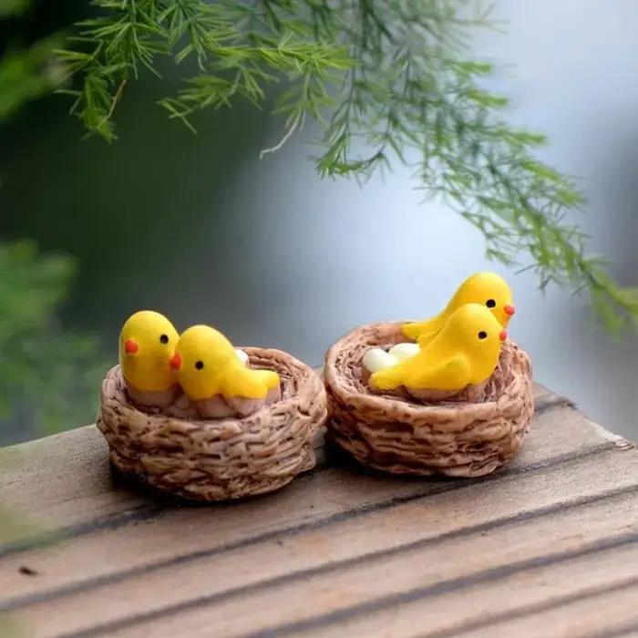 Mini nid avec oiseaux, bricolage, jardin féerique, Miniatures, Gnomes, mousse, Terrariums, Figurines
