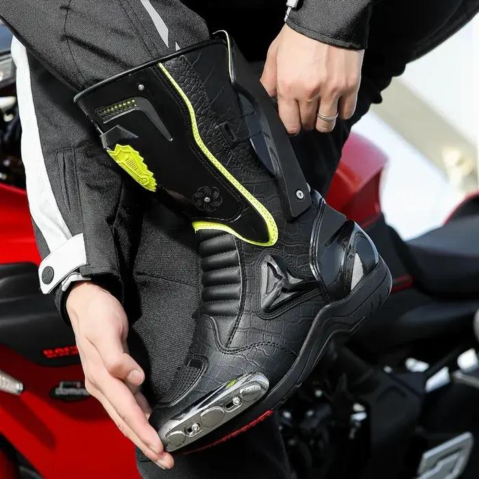 Hurbike-Bottes de course de moto en cuir microcarence, chaussures de motard, changement de vitesse d