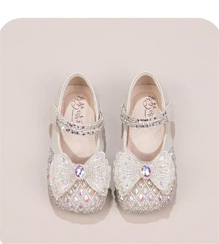 Doux bébé filles printemps/été populaire cristal mignon arc plat brillant défilé princesse chaussure