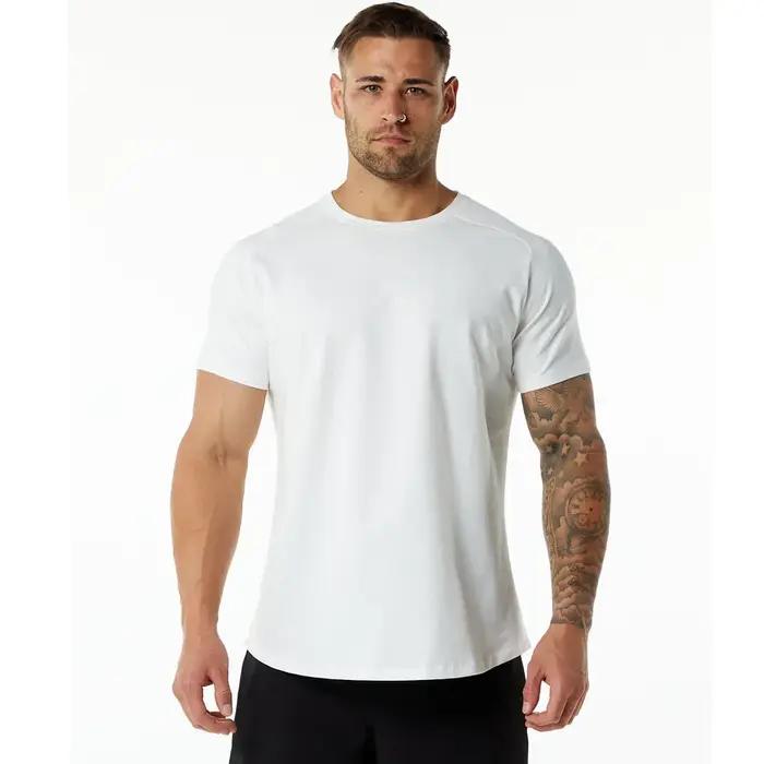 T-shirt en coton pour homme, couleur unie, qualité supérieure, manches courtes, pour le sport et le