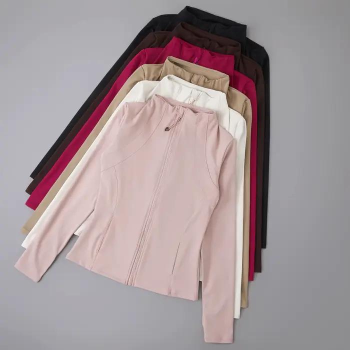 Veste de yoga femme manches longues spandex avec fermeture éclair complète et trou pour pouce