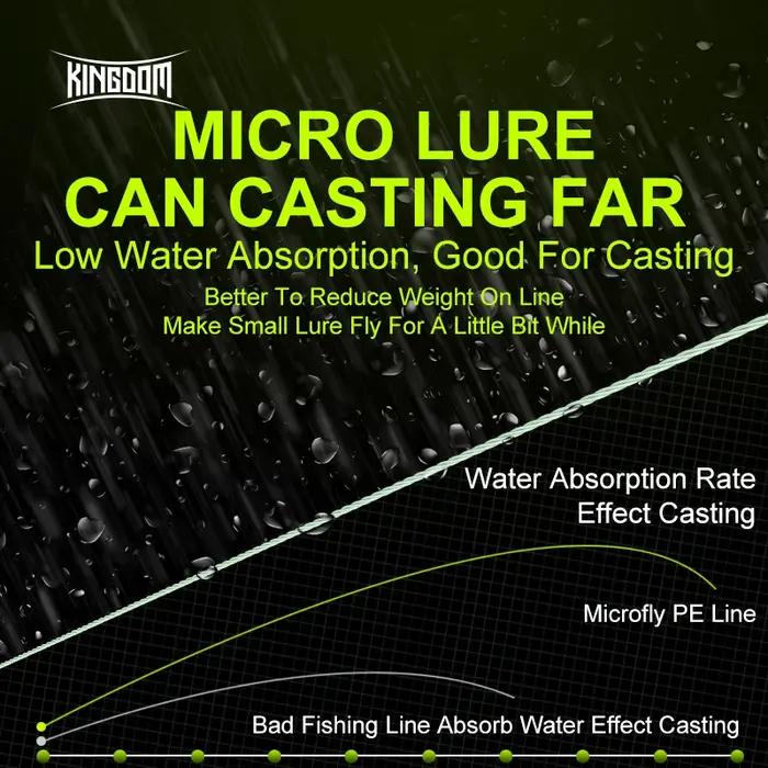Kingdom Micro Fly 100M 150M tresse PE ligne de pêche 4 brins 0.2 # /0.4 # /0.6 # Distance de coulé