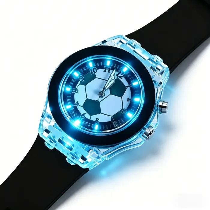 Montre de football, montre-bracelet de sport à LED avec bracelet en silicone, montre à quartz décontractée étanche pour garçons et filles Football Fa