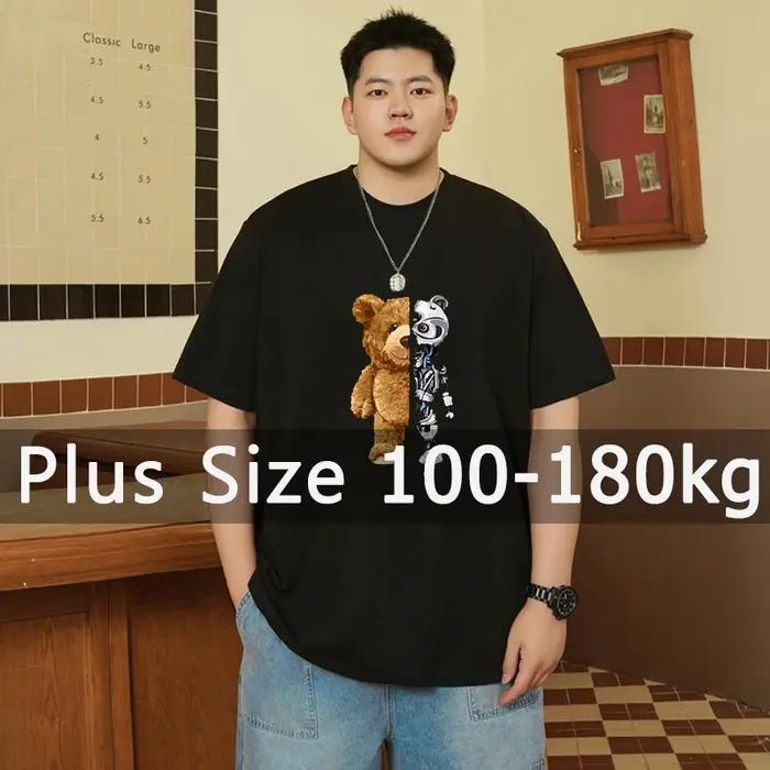 T-shirt imprimé pour hommes, grande taille, hauts noirs, 110-180kg, 5XL, 6XL, 7XL, 100% coton, ample