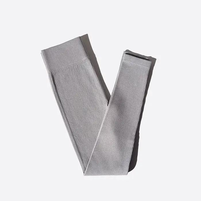 Pantalon Yoga côtelé sans couture taille haute Femme - Leggings gymnastique ventre contrôle - Collants course Fitness