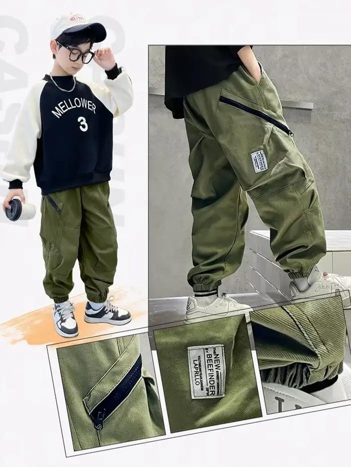Automne garçons coton pantalon mode poche décoration beau pantalon enfant adolescent printemps Sport