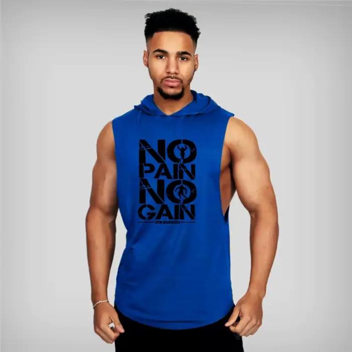 Hommes musculation sans manches chemises à capuche été respirant lâche coton Hip Hop débardeurs gymn