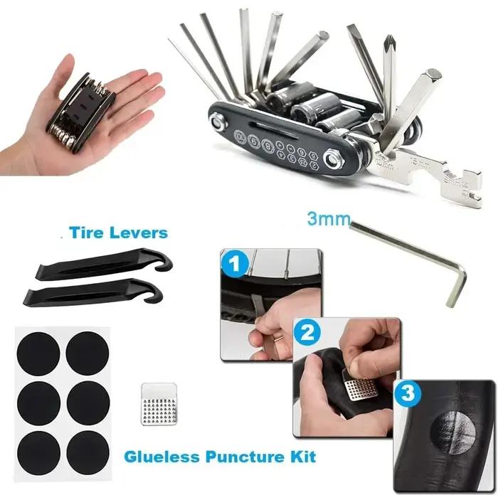 Kit d'outils de réparation de vélos avec patch de pneu et pompe pour vélos de route et de montagne accessoires de réparation pour cyclistes sorties en plein air