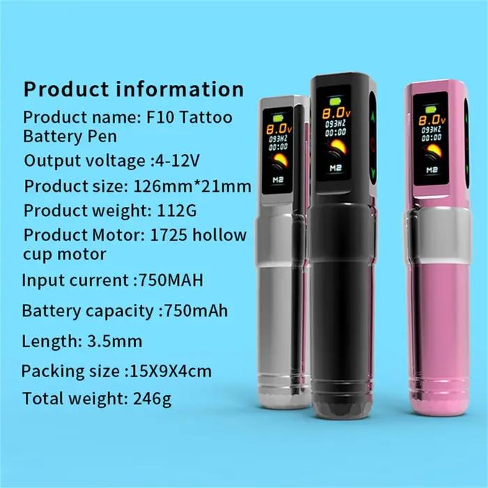 Machines à tatouer professionnelles F10 avec batterie, pistolets à tatouer, moteur sans balais, styl