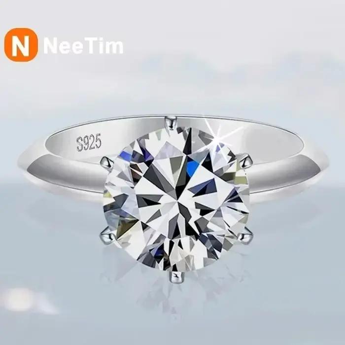 NeeTim – bague Moissanite 0.5-5ct pour femmes, en argent Sterling 925, plaqué or blanc, diamant de l