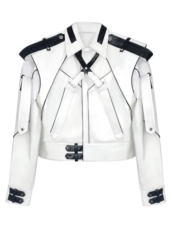 Mauroicardi-Veste courte en cuir patchwork pour homme, manches longues, piste, cool, luxe, vêtements