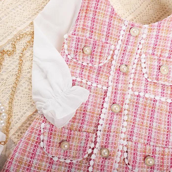 Menoea – robe d'automne pour filles, col rond, carreaux, boutons en dentelle, manches longues, mode