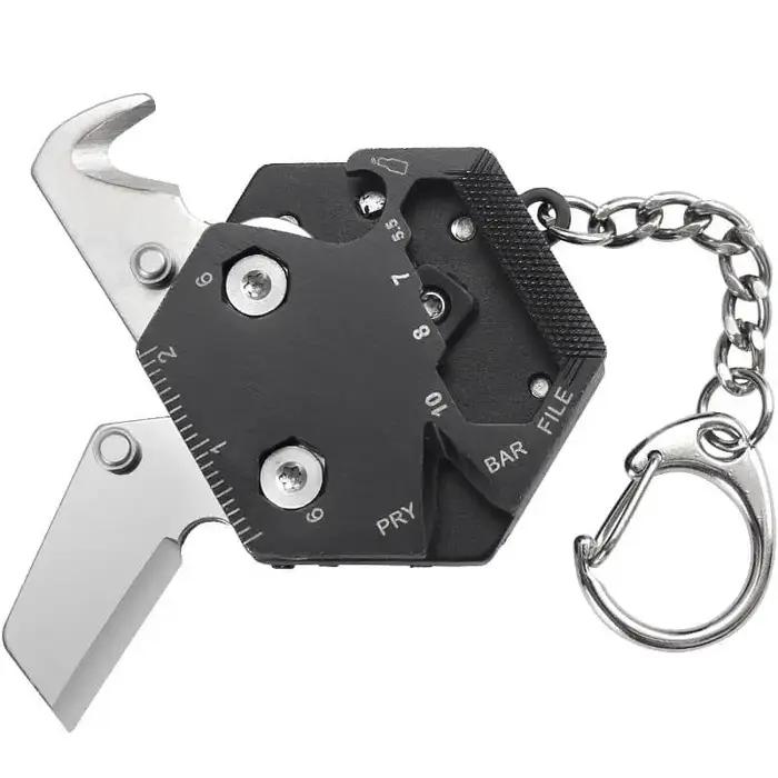 Pièce hexagonale multifonctionnelle pour l'extérieur, outil EDC, couteau à monnaie pliant, porte-clé